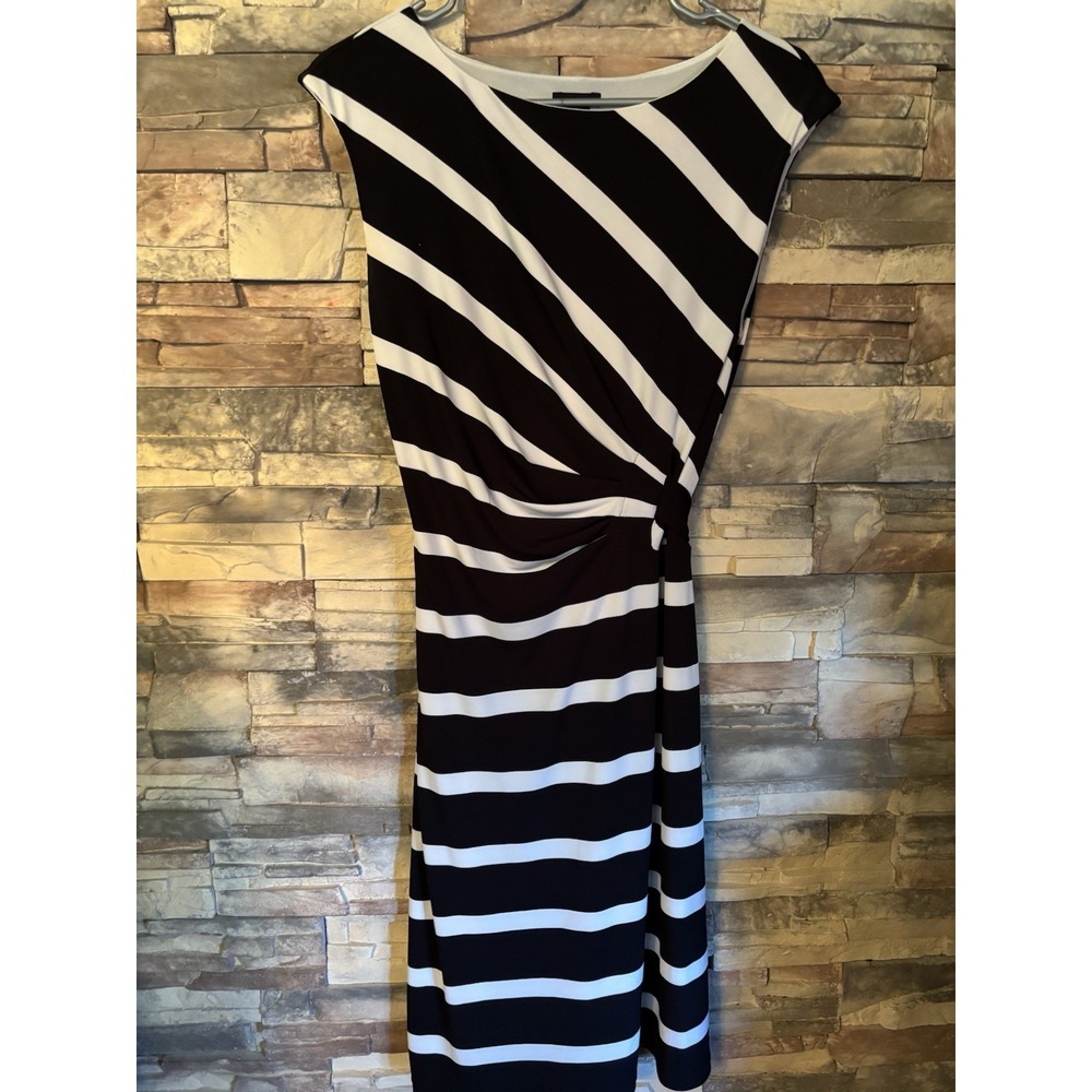 Ann Taylor Striped Dress Belted‎ Small Sleeveless Jersey Knit Style A11